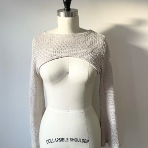 Cream Cropped Shrug Crochet Long Sleeve Balletcore Bolero Sweater